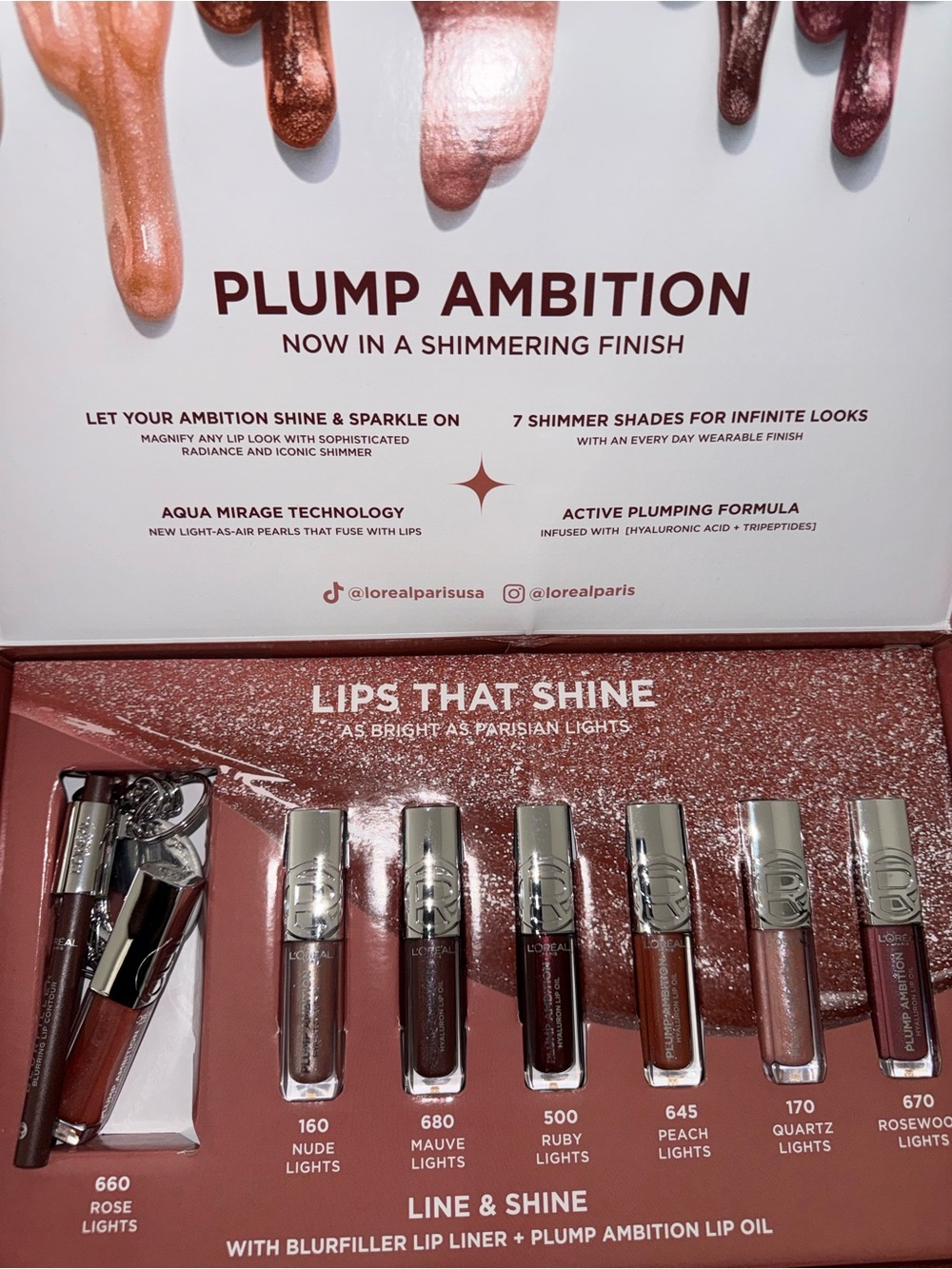 L'Oréal Plump Ambition Shimmer Lip Oil Set — Rose & Neutral Shades